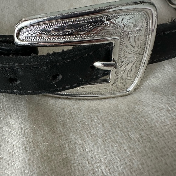 Vintage Western style black leather belt with silver - Picture 6 of 6
